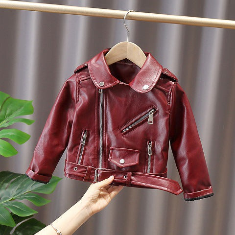 Autumn And Winter Kids' Western Style Leather Jacket