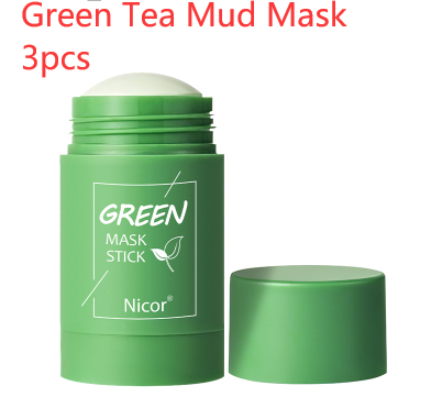 Máscara de limpeza de chá verde, bastão de argila, controle de óleo, anti-acne, máscara de algas marinhas, cuidados com a pele