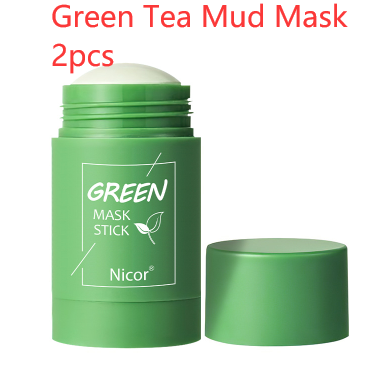 Máscara de limpeza de chá verde, bastão de argila, controle de óleo, anti-acne, máscara de algas marinhas, cuidados com a pele