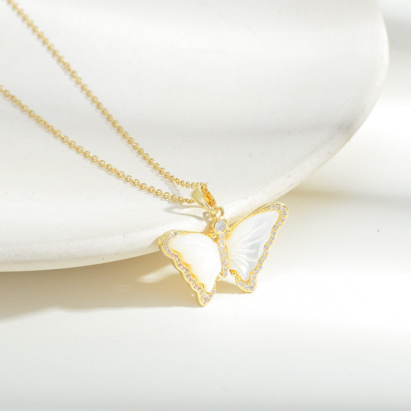 Natural Shell Butterfly Micro-inlaid Full Diamond Necklace