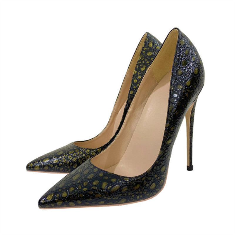 Vintage Snakeskin Pattern High Heels Pointed Toe