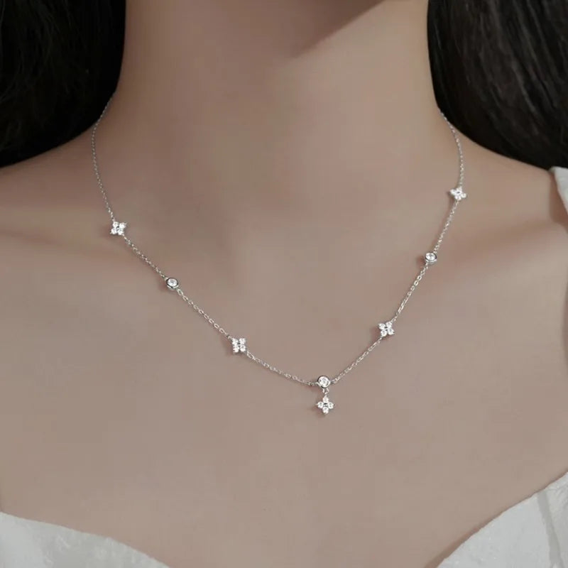 Zircon Four-leaf Flower Chain Necklace for Women in US
