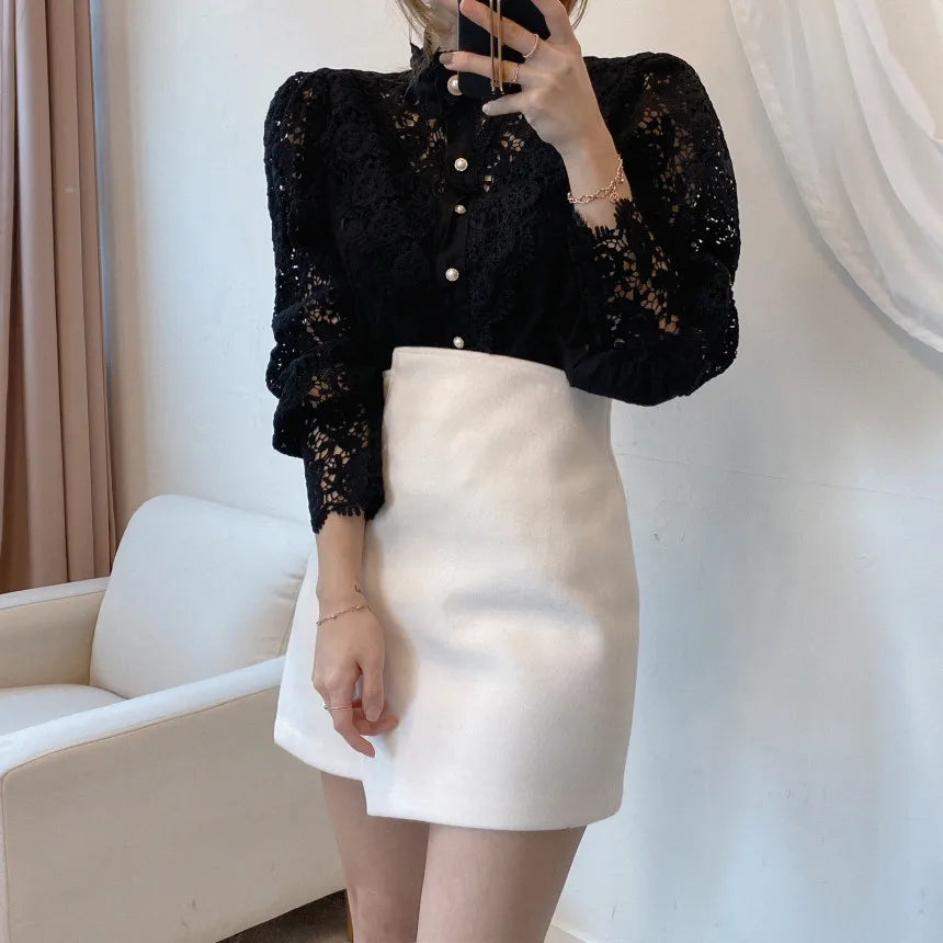 Vintage White Lace Blouse Shirts