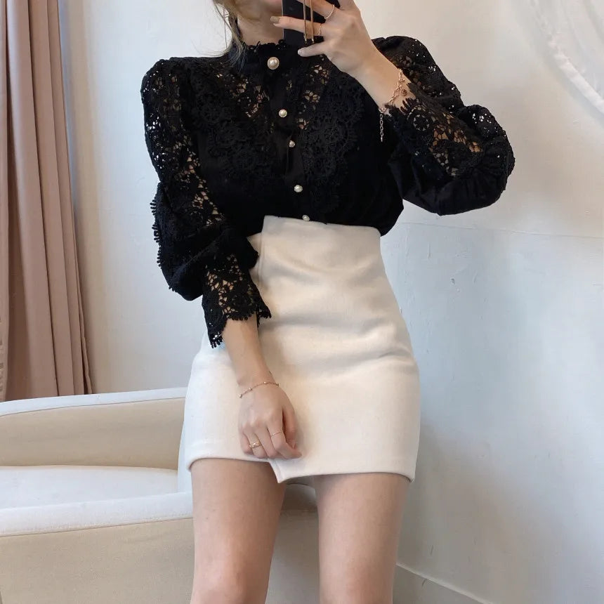 Vintage White Lace Blouse Shirts