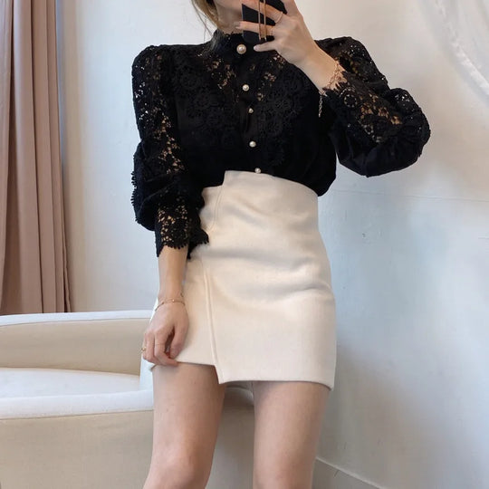 Vintage White Lace Blouse Shirts