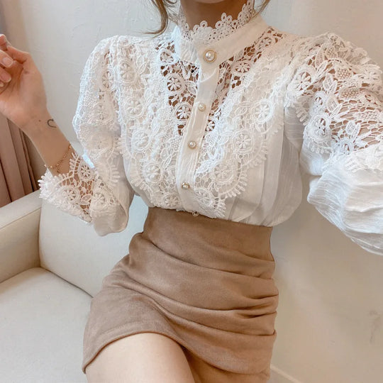 Vintage White Lace Blouse Shirts