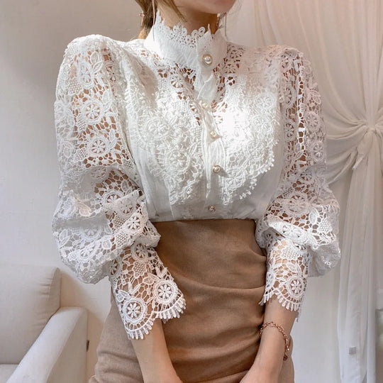 Vintage White Lace Blouse Shirts