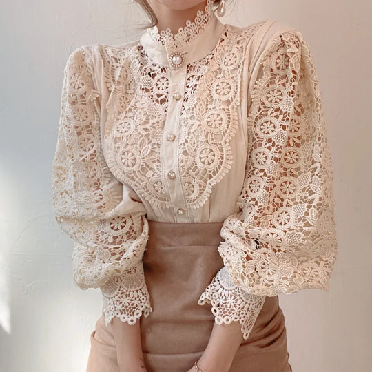 Vintage White Lace Blouse Shirts