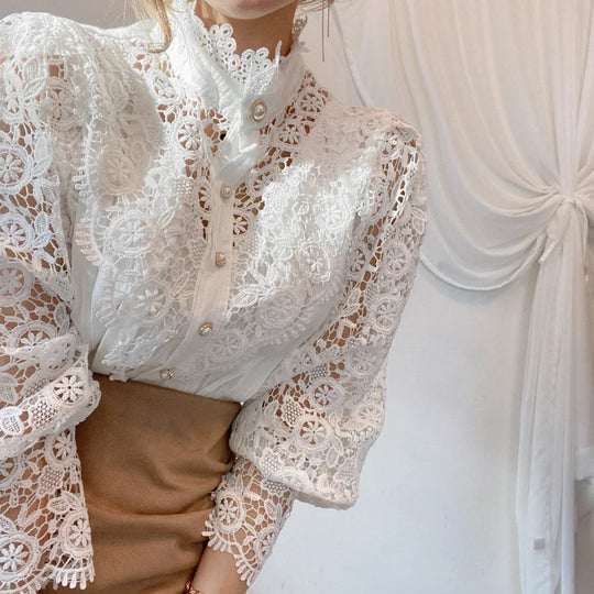 Vintage White Lace Blouse Shirts