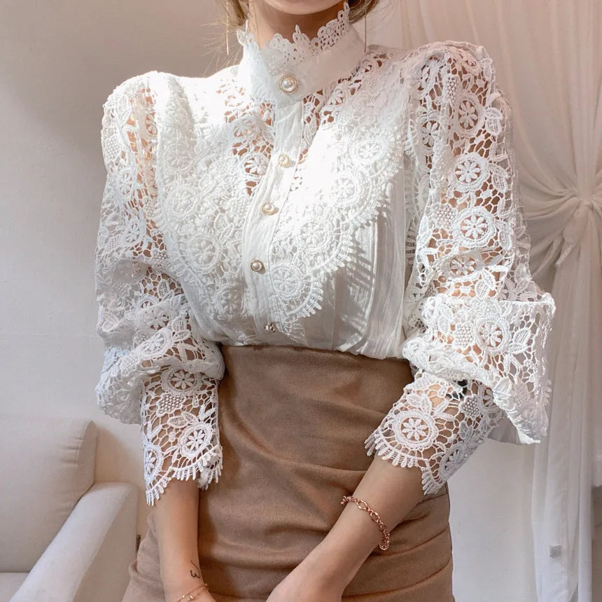 Vintage White Lace Blouse Shirts