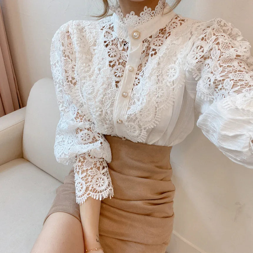 Vintage White Lace Blouse Shirts