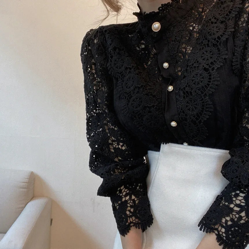 Vintage White Lace Blouse Shirts