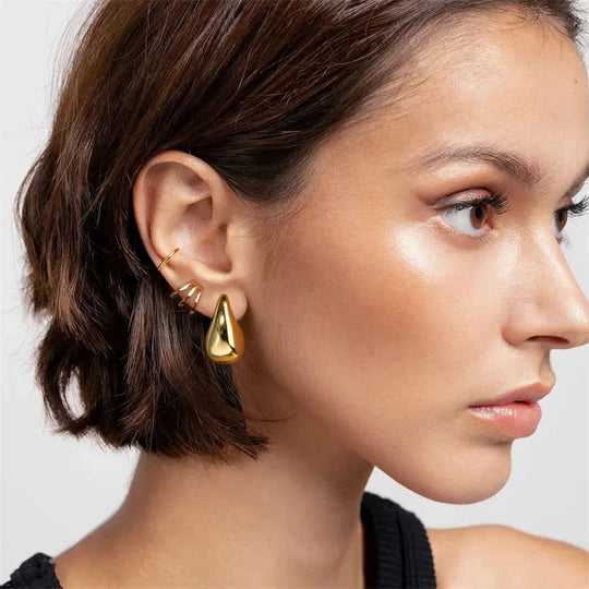 Vintage Gold Plated Chunky Dome Drop Earrings for Women.