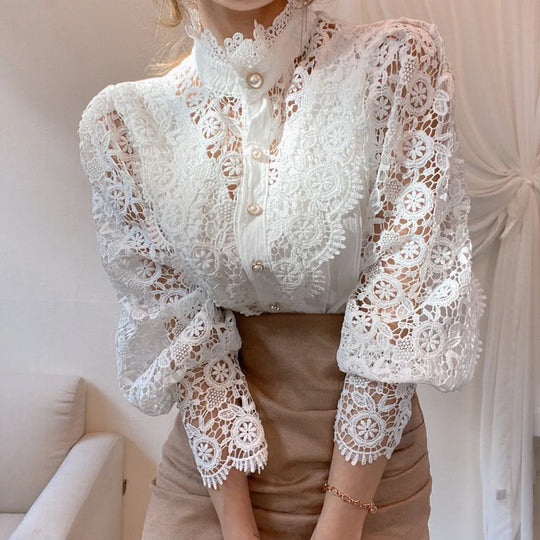 Vintage White Lace Blouse Shirts