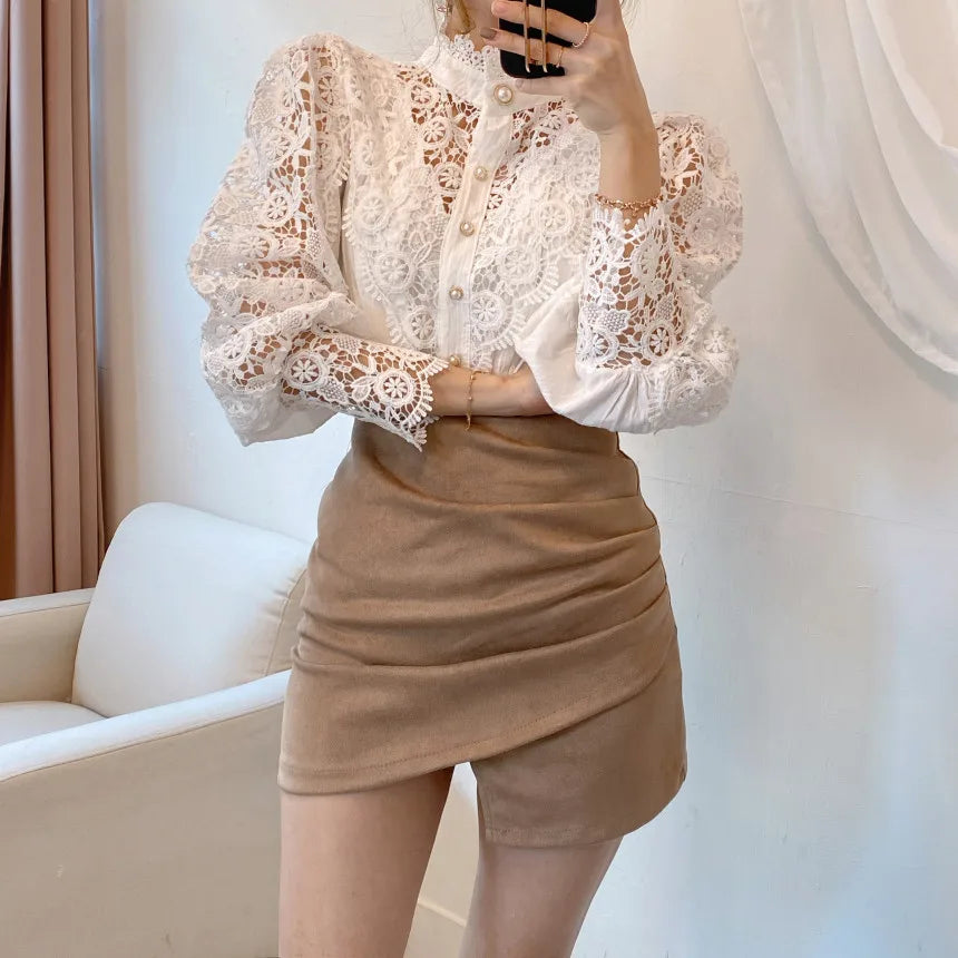 Vintage White Lace Blouse Shirts