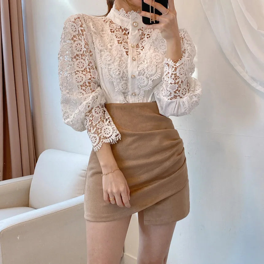 Vintage White Lace Blouse Shirts