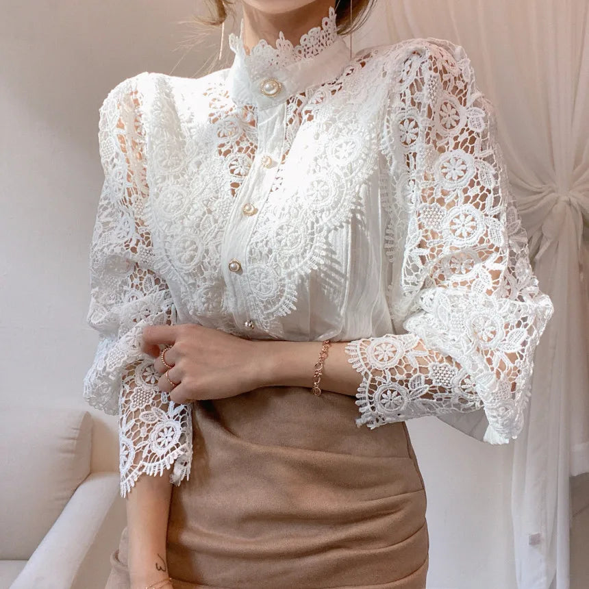 Vintage White Lace Blouse Shirts