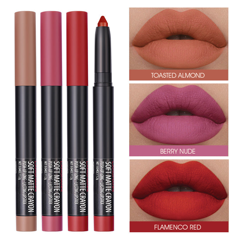 Conjunto de batom de maquiagem Langmanni com seis batons foscos e brilho labial