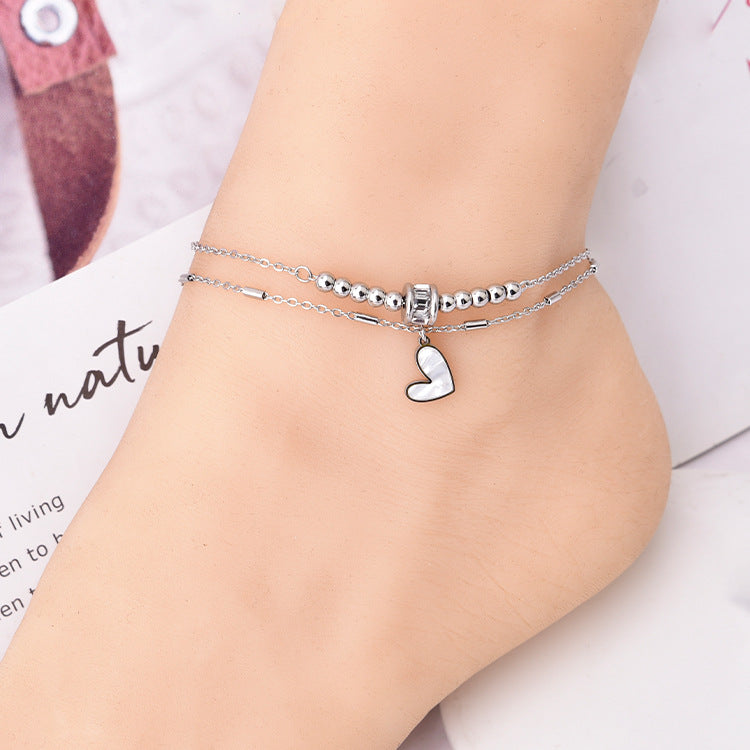 Zircon Transfer Beads Double-circle Anklet in US